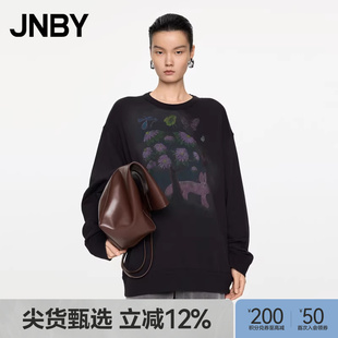 江南布衣春秋印花卫衣女渐变图案棉质毛圈布套头5O8416000 JNBY
