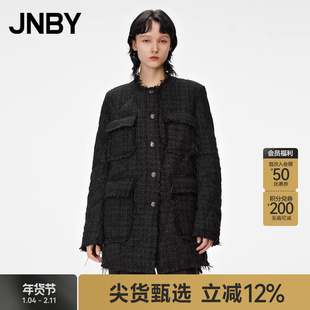JNBY/江南布衣秋冬折扣羽绒服小香风长袖H型中长款外套女
