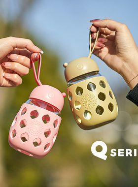 OPUS高硼硅玻璃水杯儿童女高颜值学生带杯套咖啡茶杯子便携耐高温