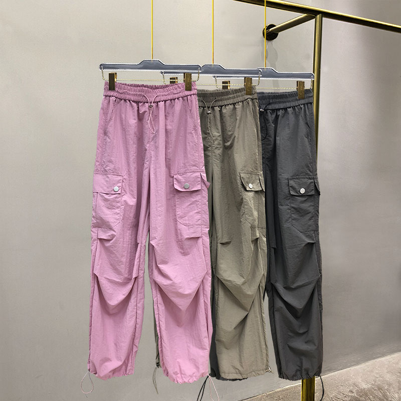 速干工装裤女夏季宽松窄版直筒裤图片
