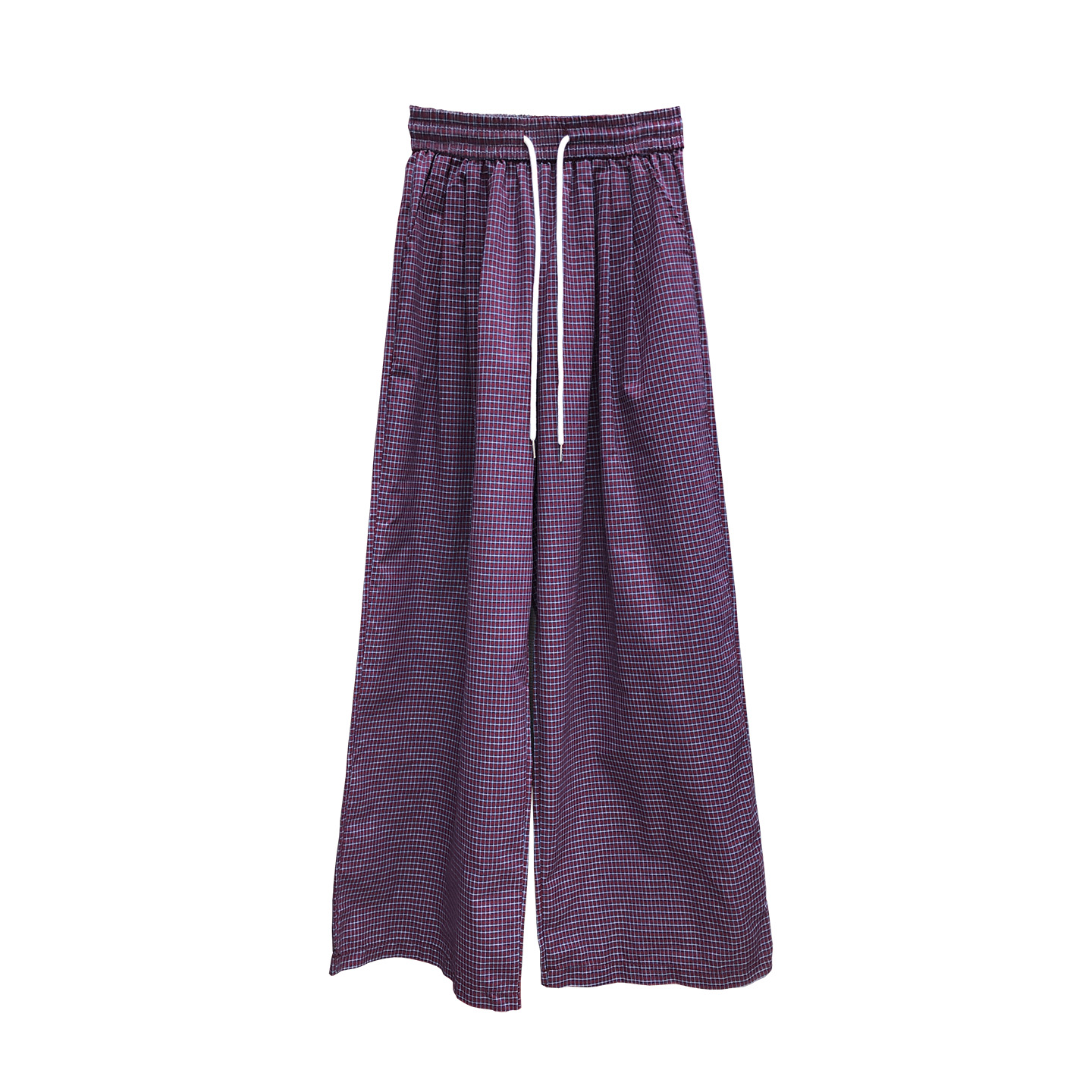 彩色格子裤女夏季新款休闲百搭宽松弛感显瘦细格纹直筒长裤阔腿裤