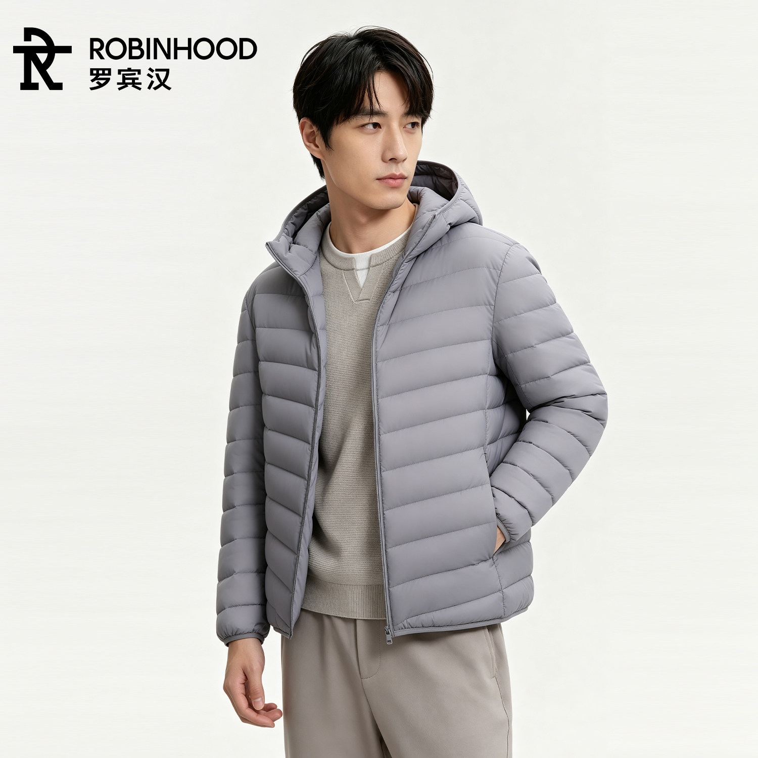 罗宾汉男士连帽轻薄保暖羽绒服