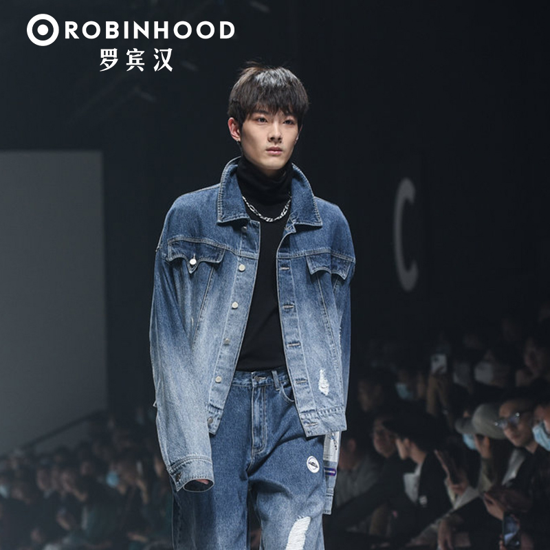 罗宾汉复古藏蓝色深蓝色牛仔外套2025春秋新款潮牌宽松休闲夹克