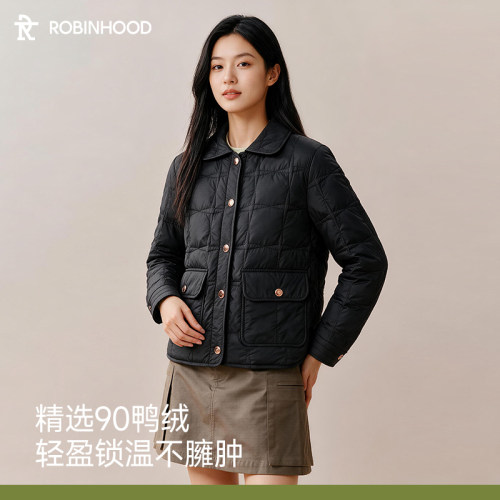 罗宾汉2026年新款小香风翻领短款羽绒服女轻薄90%鸭绒保暖秋外套