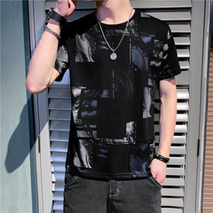 男裝夏裝冰絲短袖恤潮流半截袖薄款上衣服男汗衫