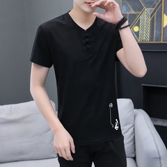 Chinese style t-shirt men's short sleeve buckle Tang summer new linen half sleeve men's dress