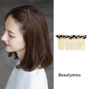 水钻发梳插梳刘海梳金属倒插珍珠叉梳发夹发卡发簪女碎发整理神器