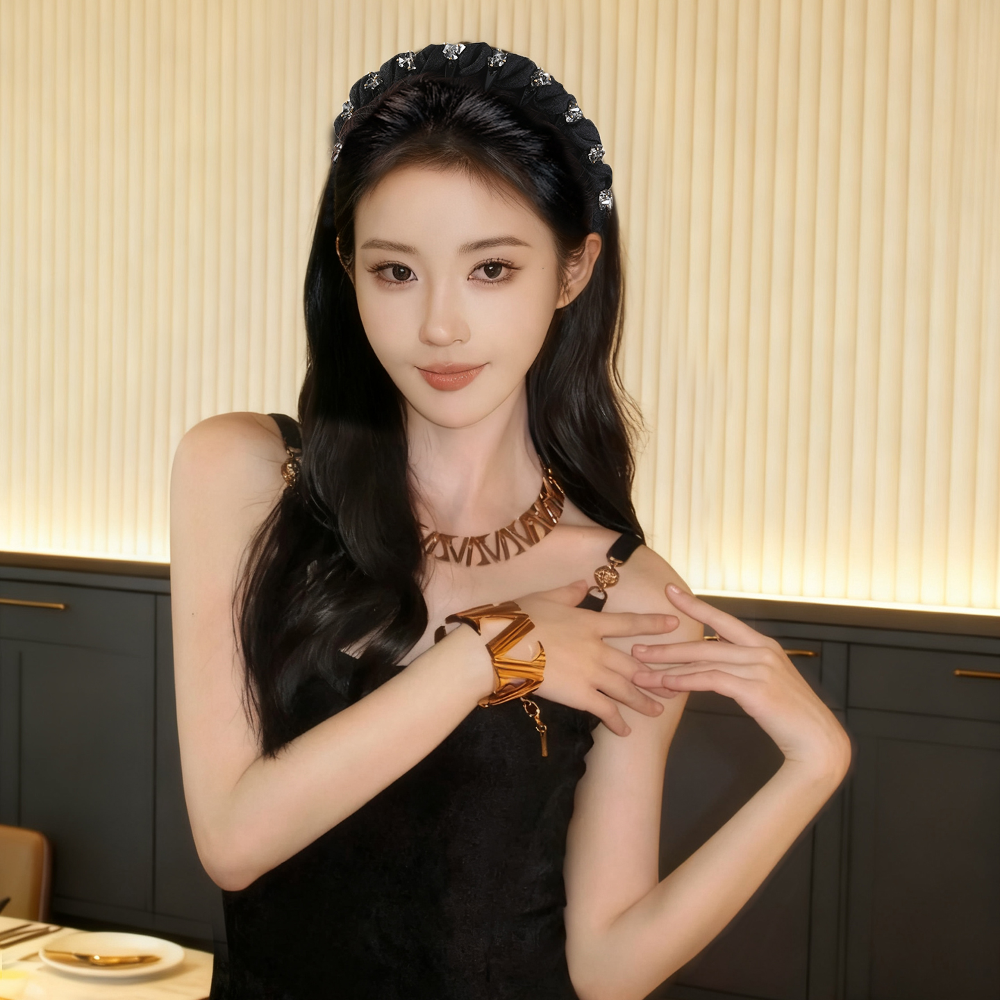 高级感洋气时尚轻奢水晶串珠发箍