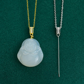 18k金万用吊坠扣头翡翠玉石玉器扣夹玉扣斜孔项链配件瓜子扣卡扣