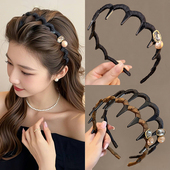 女士高颅顶波浪发箍梳齿防滑发卡日常外戴带钻发捆蓬松显脸小头箍