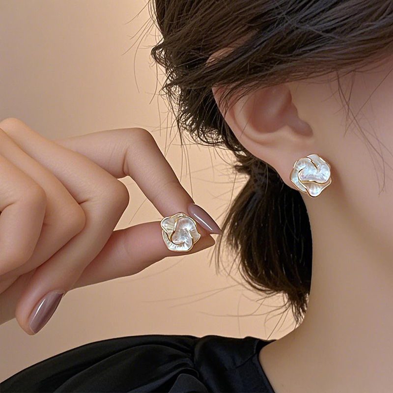 山茶花耳饰轻奢耳钉耳环