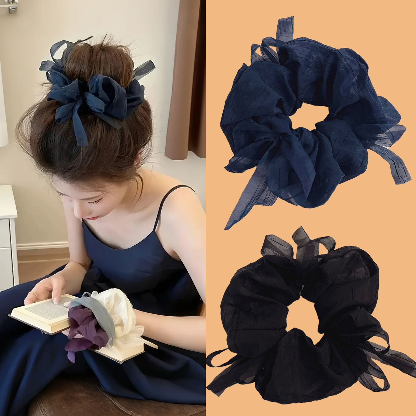 头花发圈温柔网纱蝴蝶结飘带韩系