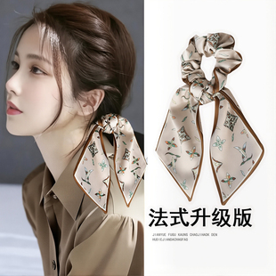 蝴蝶结发带发圈飘带缎面法式 印花大肠圈马尾扎头发碎花肥肠头绳女