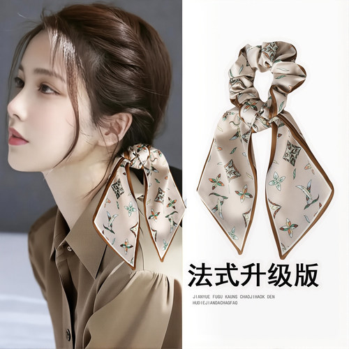 缎面法式印花蝴蝶结飘带大肠发圈