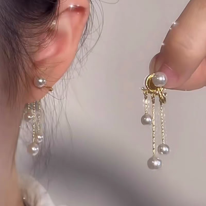 左欧法式复古珍珠流苏耳钉