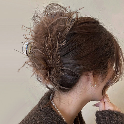 显发量气质羽毛大号抓夹