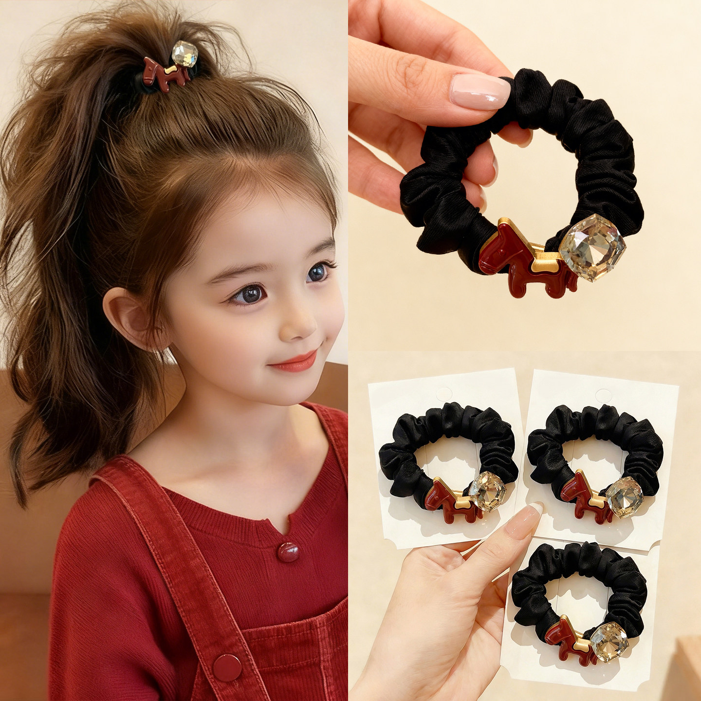 马年头饰小马红色发圈水晶头绳女2026年马尾高弹力新年本命年扎头,饰品/流行首饰/时尚饰品新,发饰,淘宝优惠券,粉丝福利购,淘宝优惠卷