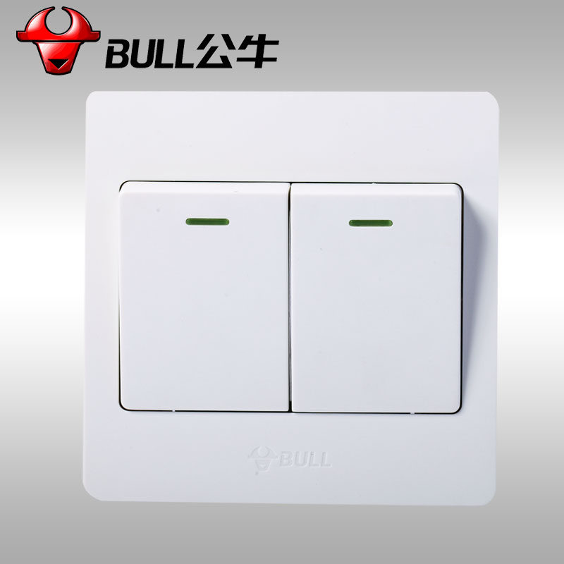 BULL公牛二开双控开关带荧光双联大板两G07K212C墙壁86型白色212Y