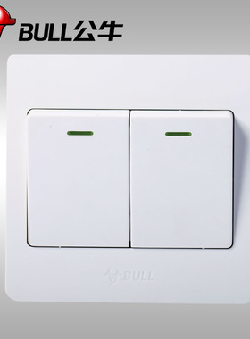 BULL公牛二开双控开关带荧光双联大板两G07K212C墙壁86型白色212Y