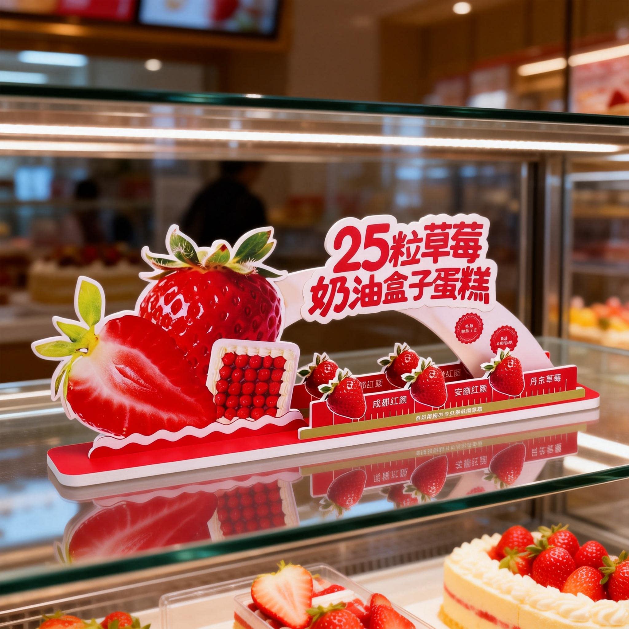 烘焙草莓奶油盒子蛋糕超市应季鲜果多层立体PVC广告结皮板展示牌