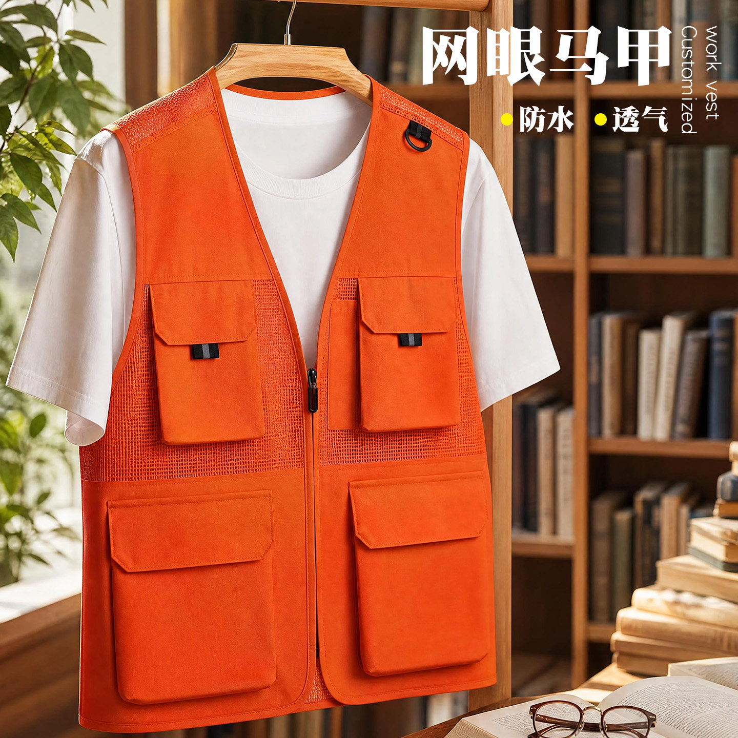 透气网眼薄马甲工作服定制印logo户外钓鱼多口袋摄影广告活动背心图片