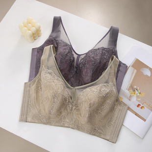 软钢圈防下垂调整型薄款 文胸罩 内衣女大胸显小蕾丝聚拢全罩杯大码