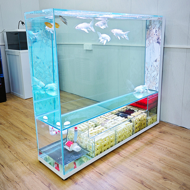 落地屏风岩板鱼缸客厅2025新款超白玻璃一体拉筋创意底滤生态鱼缸