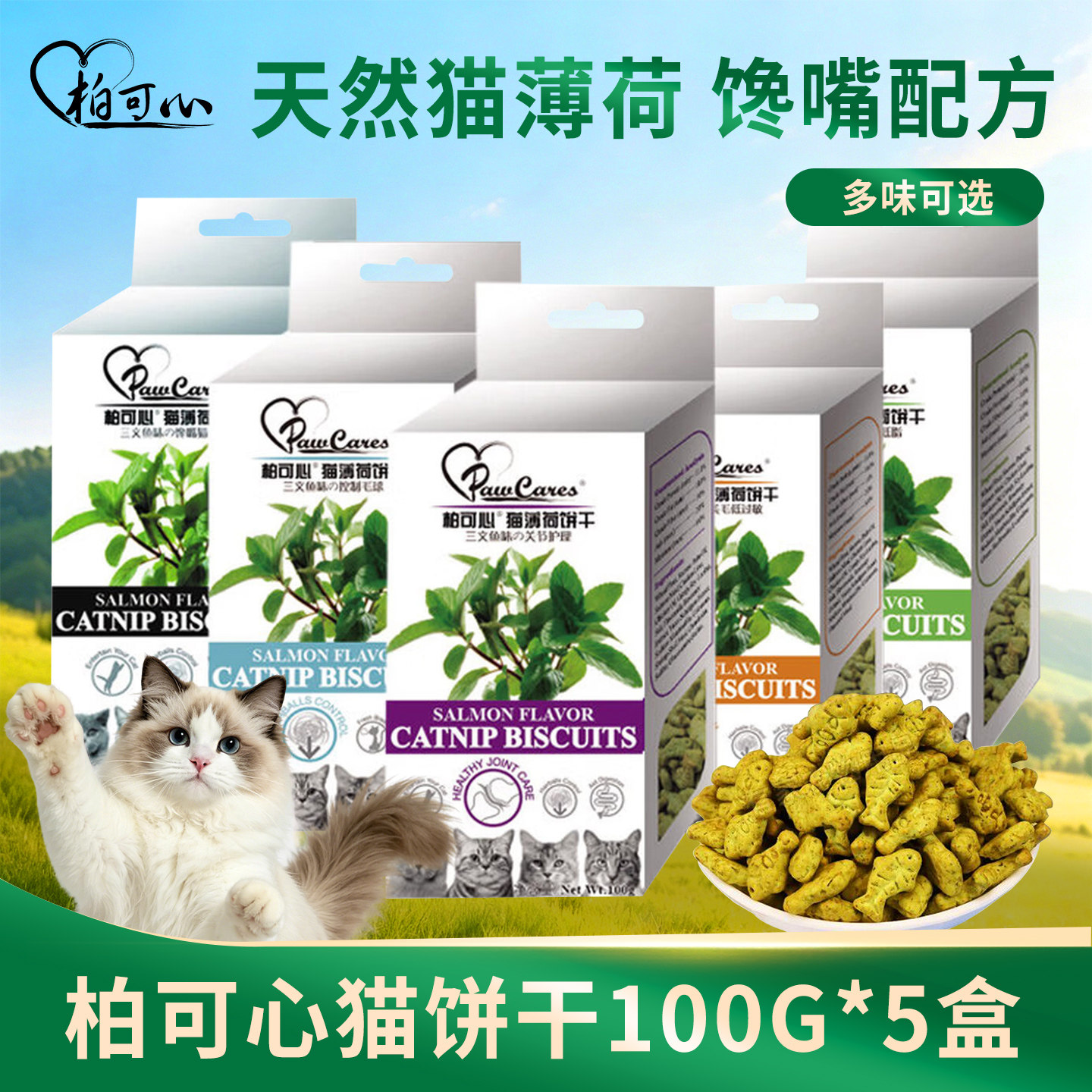 柏可心猫薄荷猫咪饼干5盒猫零食猫用幼猫成猫猫咪磨牙奖励饼干