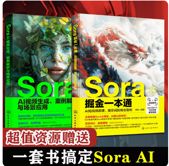 Sora掘金一本通 AI短视频原理提示词到商业盈利 Sora AI视频生成案例解析与场景应用 2册 Sora文生视频 AI短视频生成技术指南