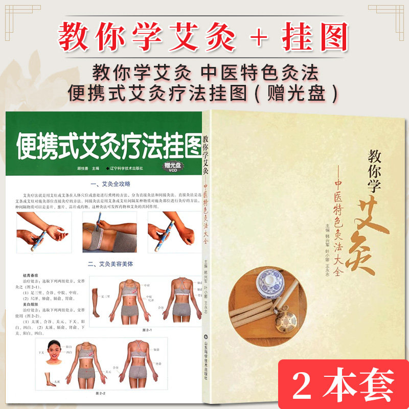 【全2册】教你学艾灸 中医特色灸法+便携式艾灸疗法挂图(赠光盘)  山东科学技术出版社  9787572309953