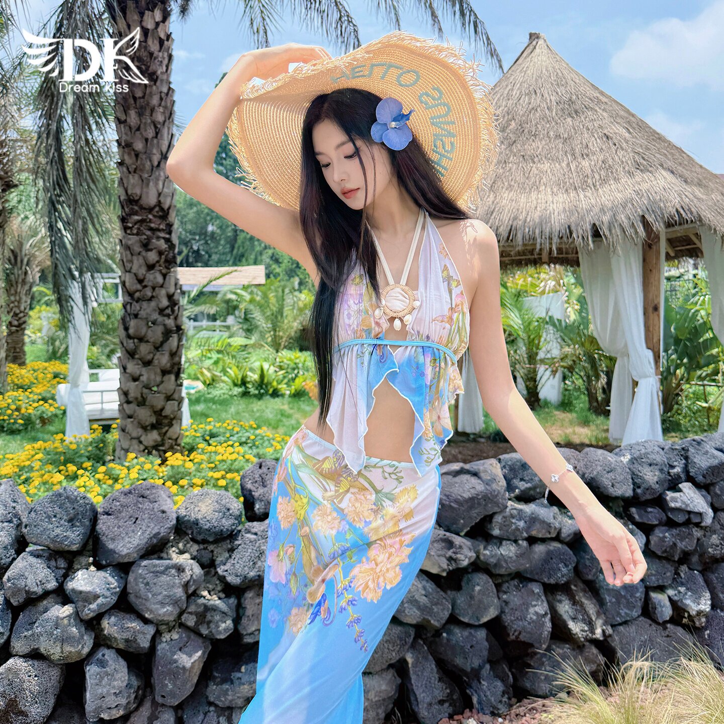 DK分体泳衣女温泉高级感2026新款性感纯欲海边度假风比基尼三件套