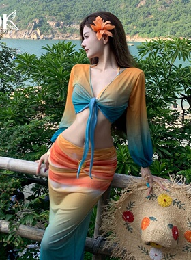 DK分体泳衣女罩衫四件套2025新款高级感海边度假女士比基尼泡温泉