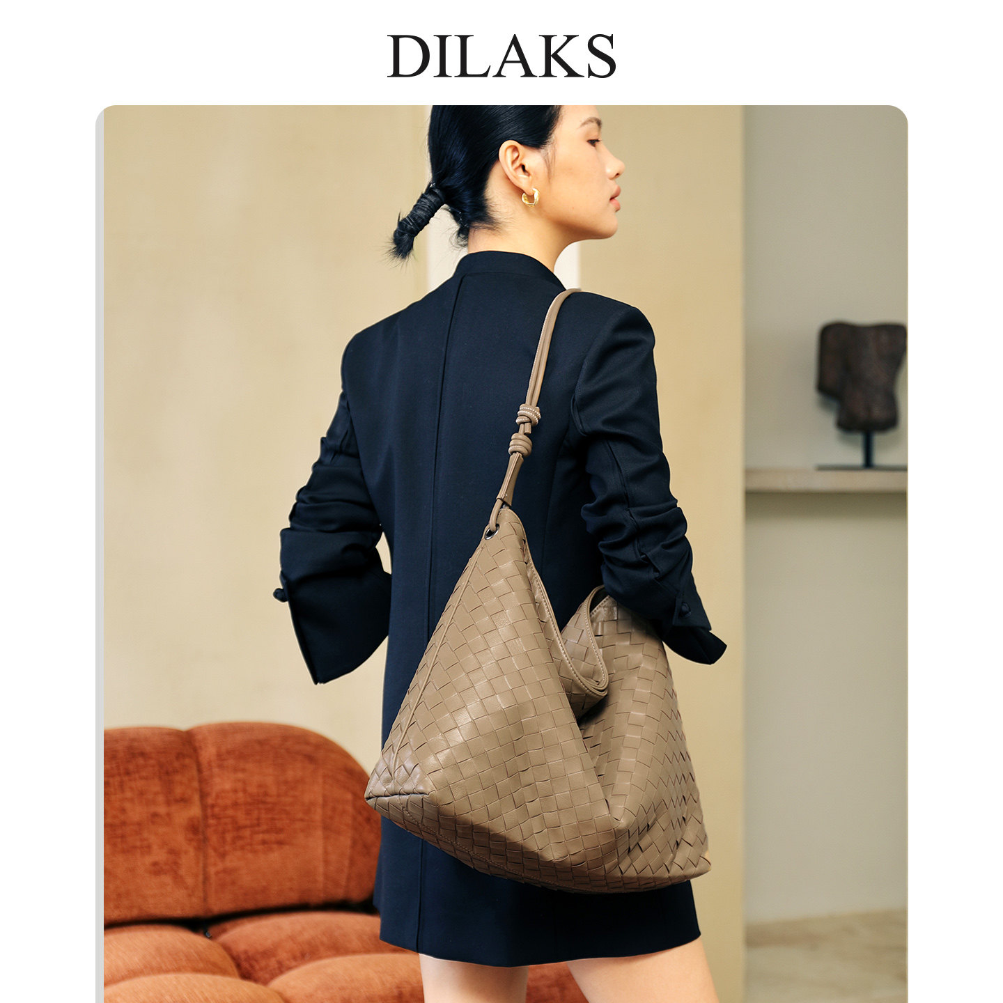 DILAKS迪莱克丝2025秋冬新款羊皮编织托特包大容量轻奢单肩斜挎包,箱包皮具/热销女包/男包,托特包,淘宝优惠券,粉丝福利购,淘宝优惠卷