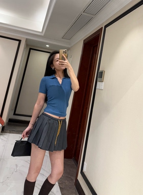 1.6 更巨美蓝色修身螺纹精纺羊毛针织Polo短袖 VIP 链接 无退换