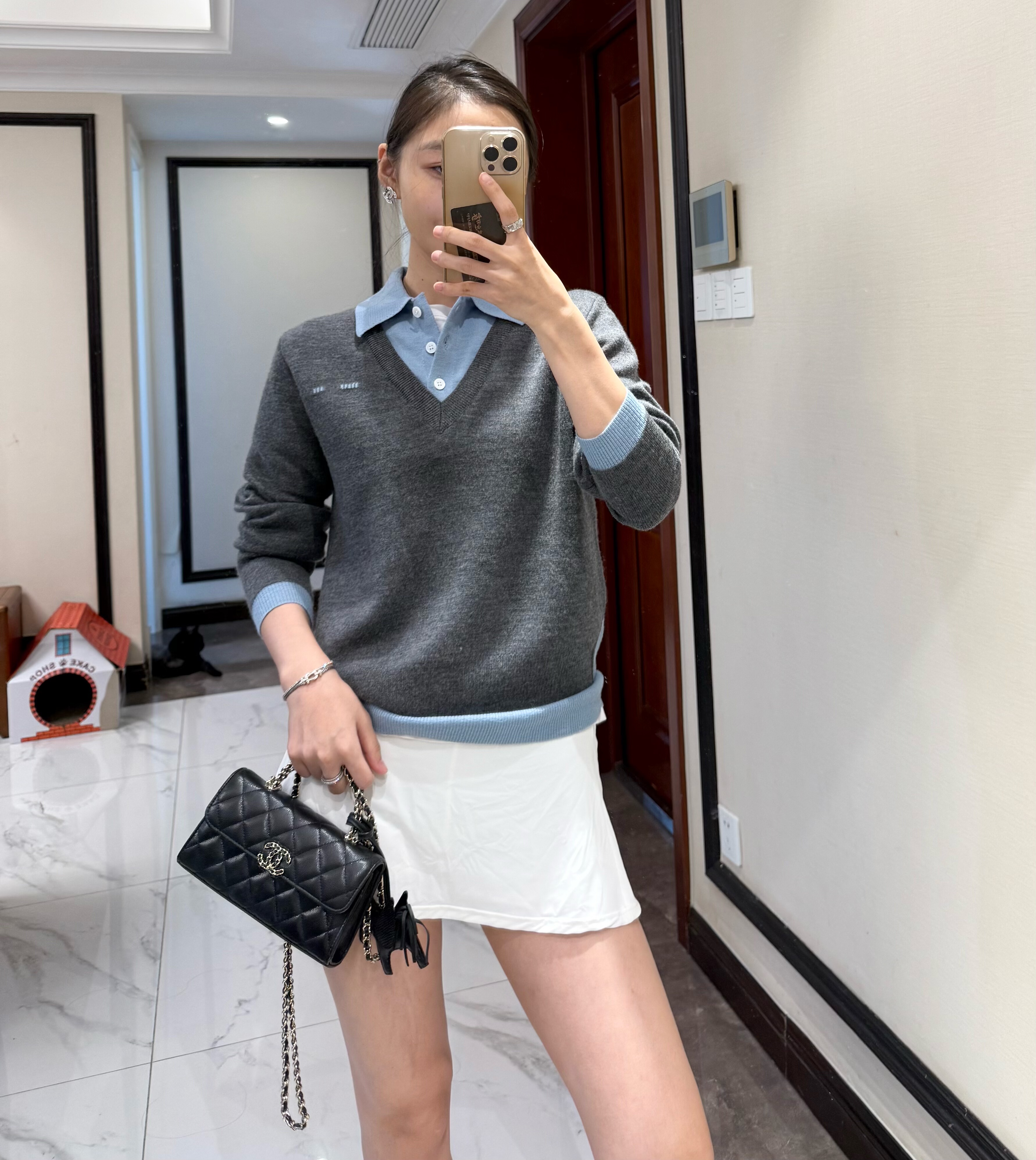 9.23 更假两件蓝灰绝美配色 翻领套头针织衫 VIP 链接 无退换 ！