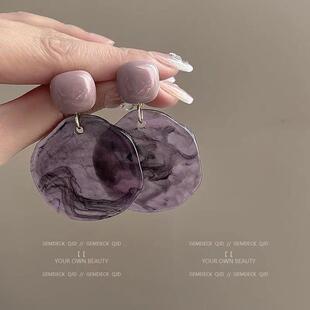 港风复古橄榄绿晕染耳环夸张小众设计感耳钉2025爆款气质独特耳饰