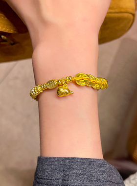 黄金色五帝铜钱手链女款2025新款古法沙金盘缠手串新中式葫芦手饰