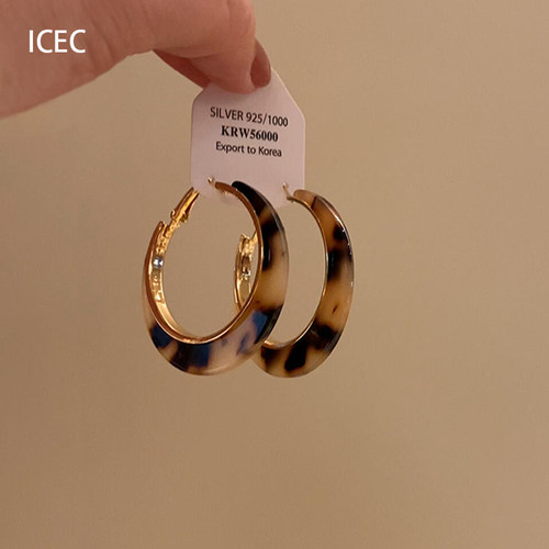 美拉德焦糖色豹纹耳圈简约夸张适合脸大的耳环复古港风设计感耳饰