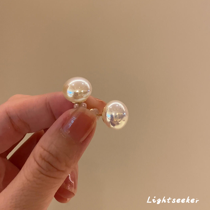 【寻光】法式圆形馒头马贝珍珠耳钉复古气质百搭高级感方圆脸耳饰