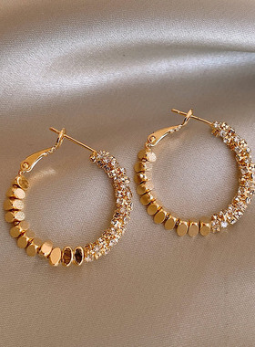 金色碎银子独特圈圈耳环女小众轻奢高级感耳钉2025新款爆款耳饰