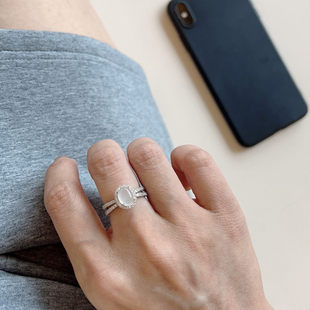 复古满钻仿翡翠水沫玉鸽子蛋戒指新中式冰透玻璃种仿玉古着食指戒