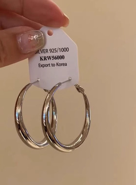 冷淡风银色几何圈圈耳环女轻奢高级感复古港风气质耳扣2025年新款