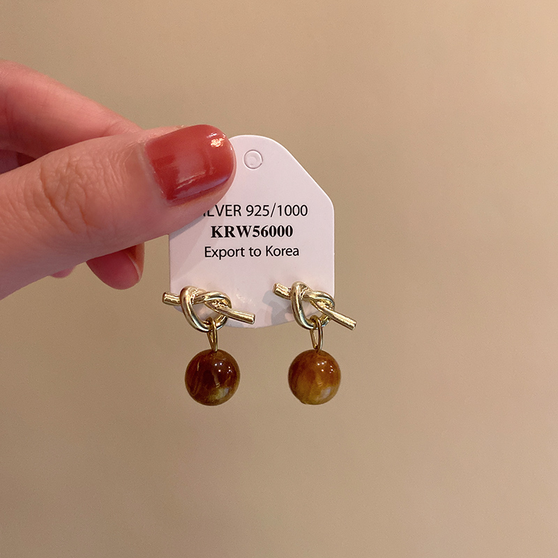 复古美拉德绳结仿虎眼石耳钉秋冬高级感小众气质百搭耳环气质耳饰