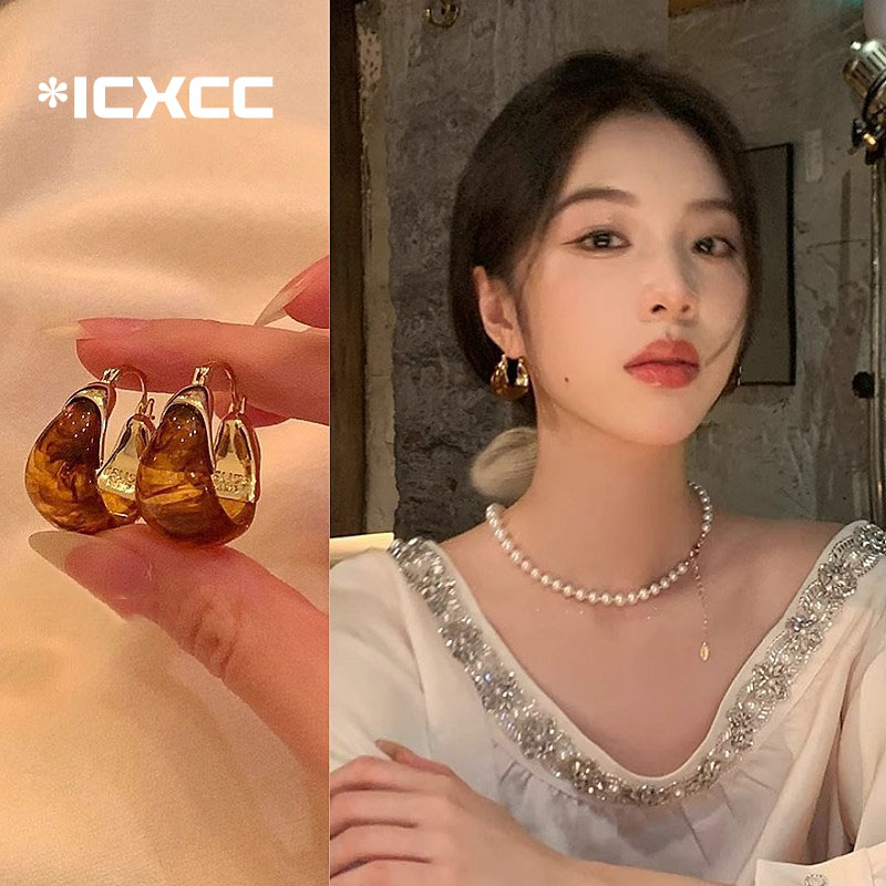 秋冬美拉德复古琥珀色耳扣个性高级感气质耳圈个性辣妹超精致耳饰