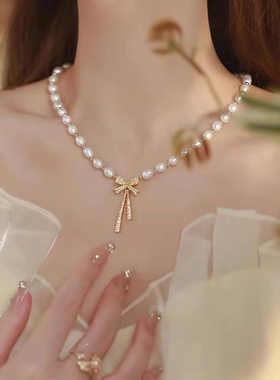 蝴蝶结珍珠项链女2025年新款潮轻奢设计感高级网红气质锁骨链颈链