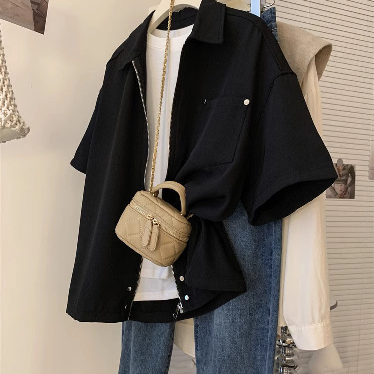 短袖黑色工装衬衫宽松百搭夏季