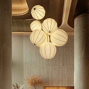 中式吊灯复古饭店茶室灯笼火锅店装饰中国风餐馆商用工程布艺灯具