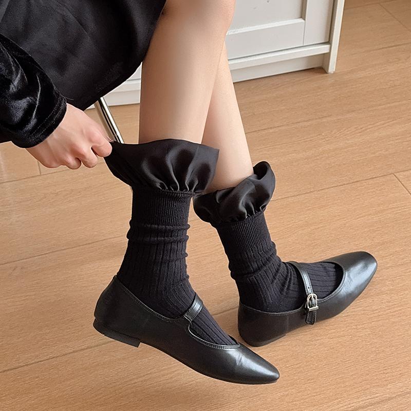 堆堆袜女修饰腿型灰色纯棉中筒袜