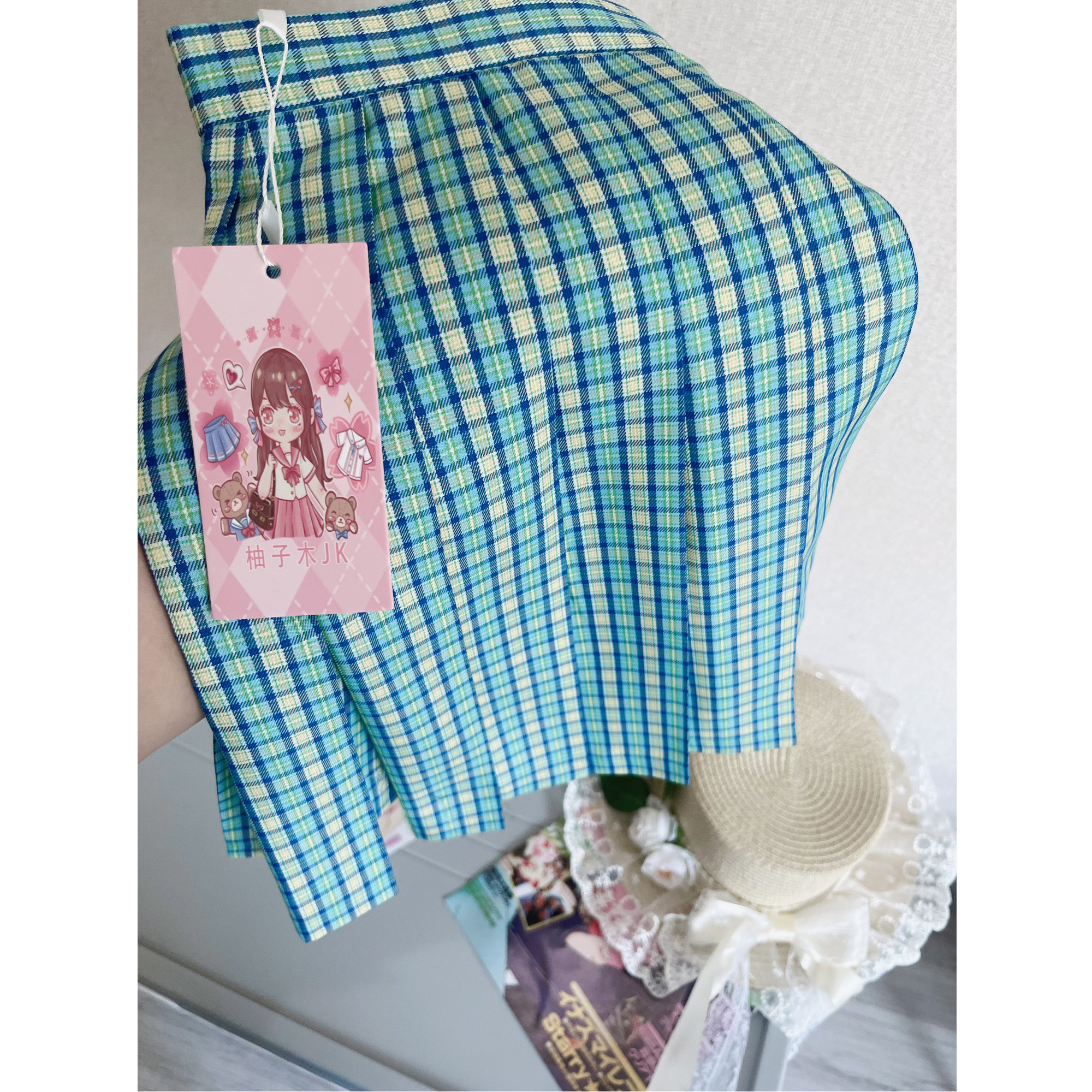 【浅草风吟】柚子木jk制服原创格裙学院风女百褶裙短裙显白绿色夏