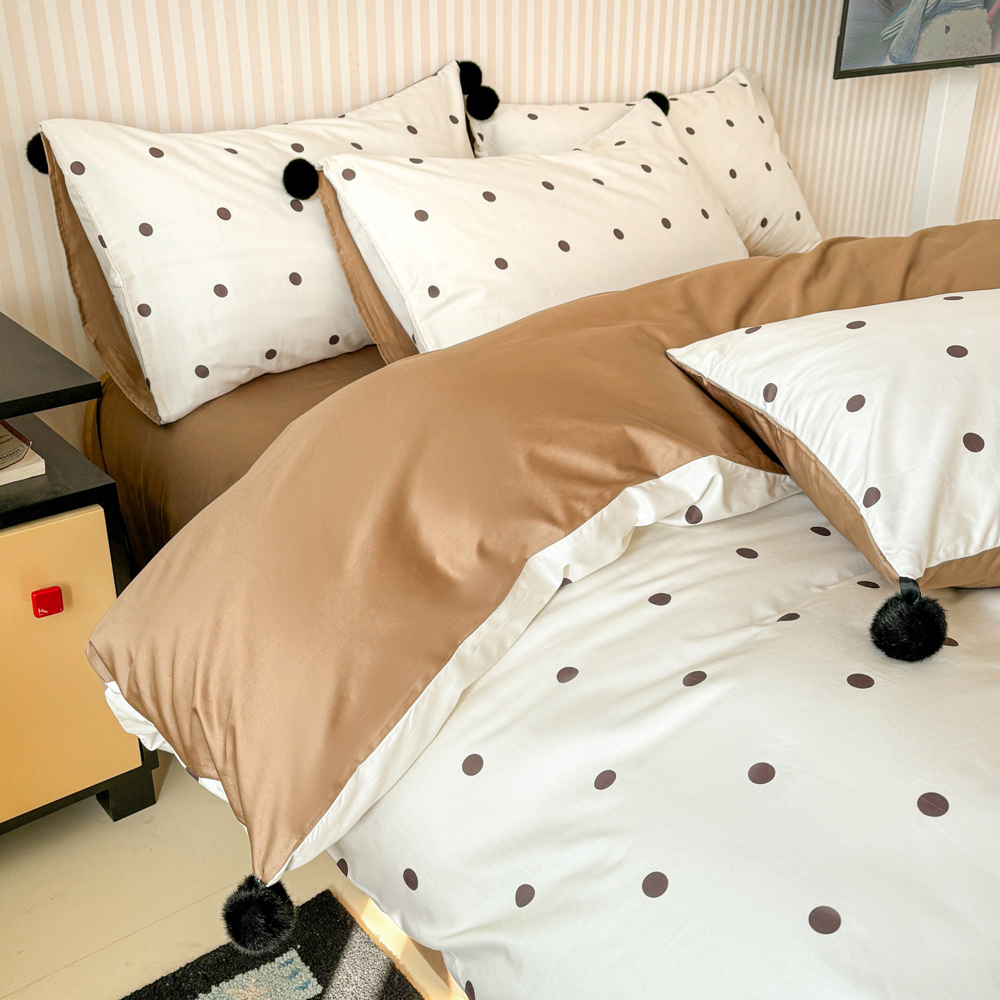 2026新款长绒棉波点球球四件套床单被套单双人学生宿舍高端三件套